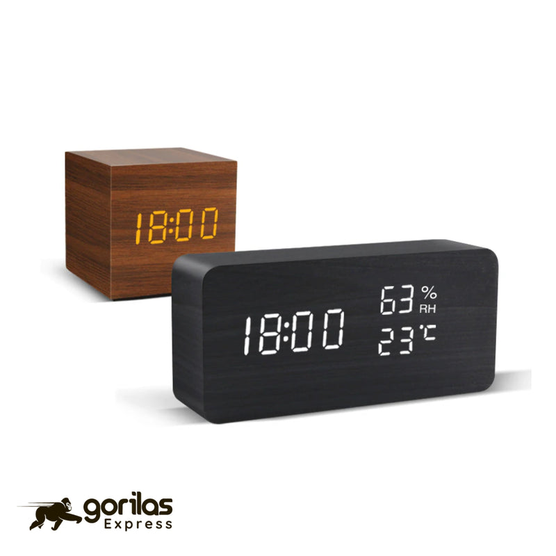 Alarm Clock LED Wooden Watch Table Voice Control