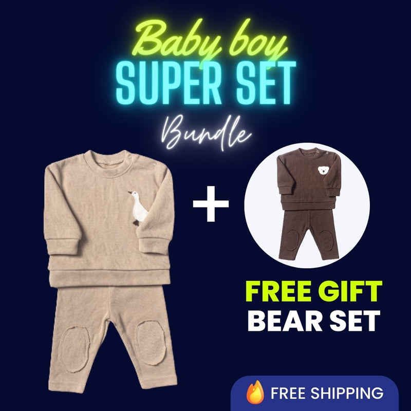 Baby Boy Clothes Set 2pcs Organic Cotton Goose + FREE Bear Set