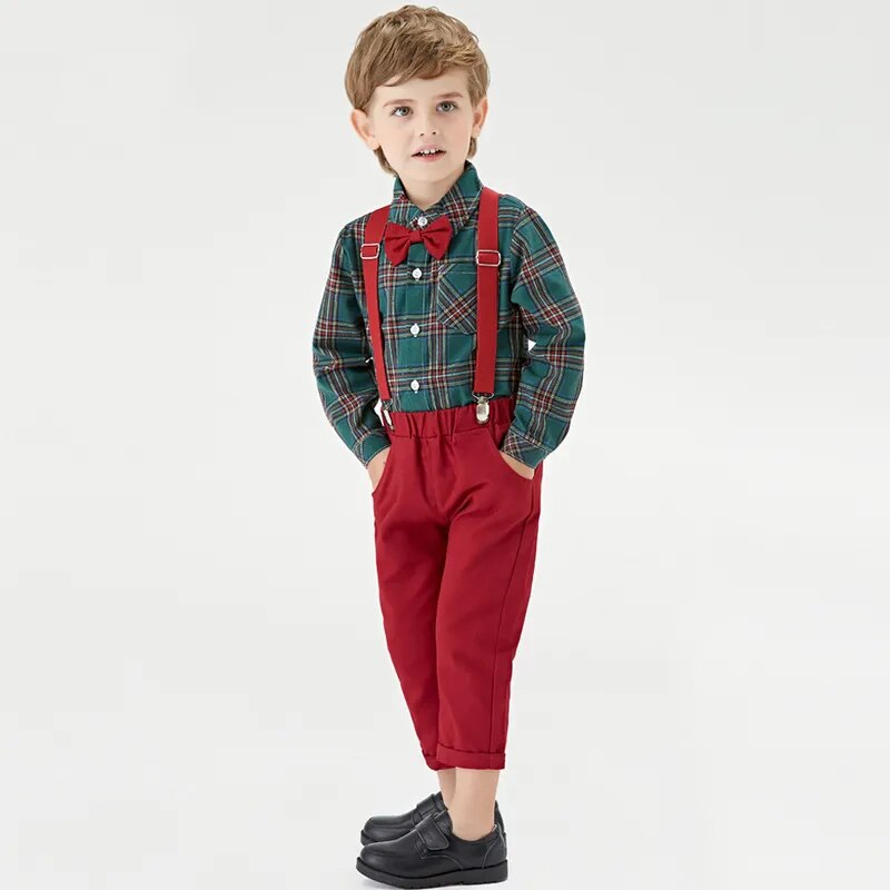 Toddler Boys Clothing Set Winter Children Formal Shirt + Suspender Pants 2PCS Suit Kids Christmas Outfits