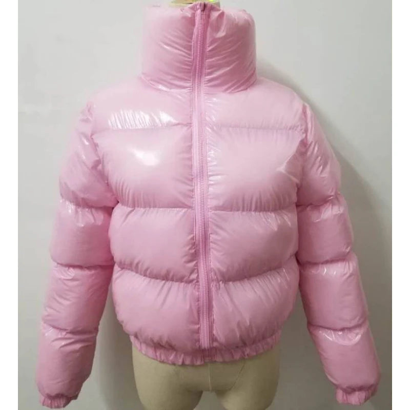 2022 Women Puffer Jackets Warm Bubble trench Coat Down Parka Outcoat Zipper Jacket Pink Cute Cropped Parka Abrigos Mujer