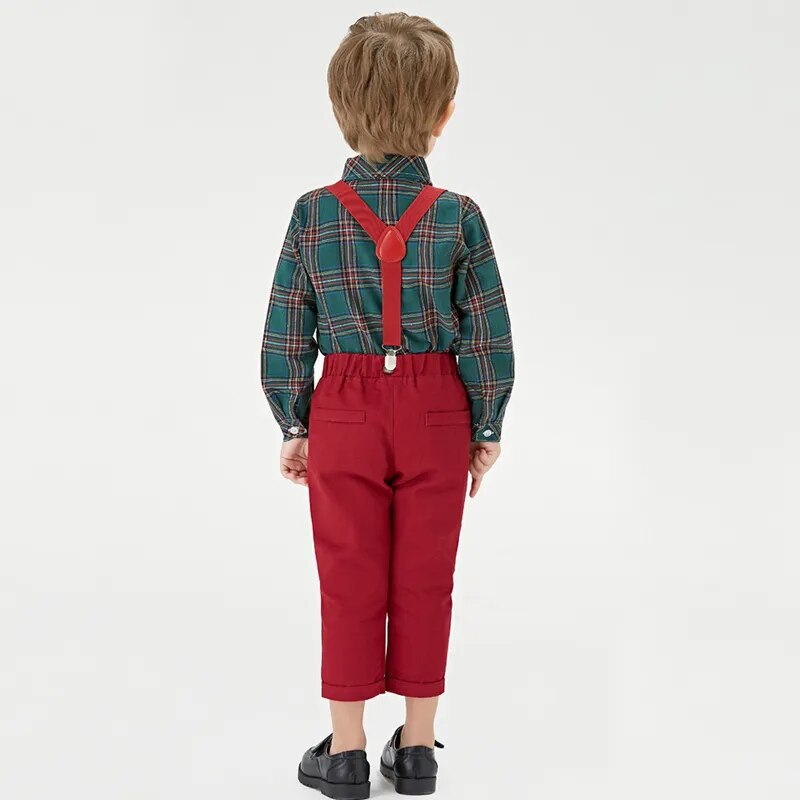 Toddler Boys Clothing Set Winter Children Formal Shirt + Suspender Pants 2PCS Suit Kids Christmas Outfits