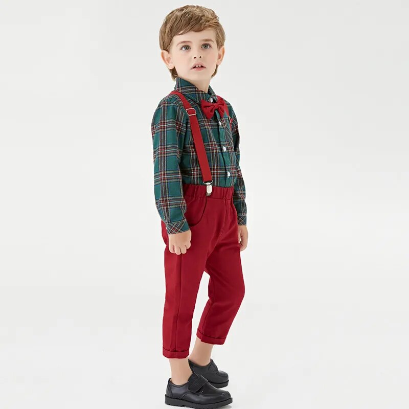 Toddler Boys Clothing Set Winter Children Formal Shirt + Suspender Pants 2PCS Suit Kids Christmas Outfits