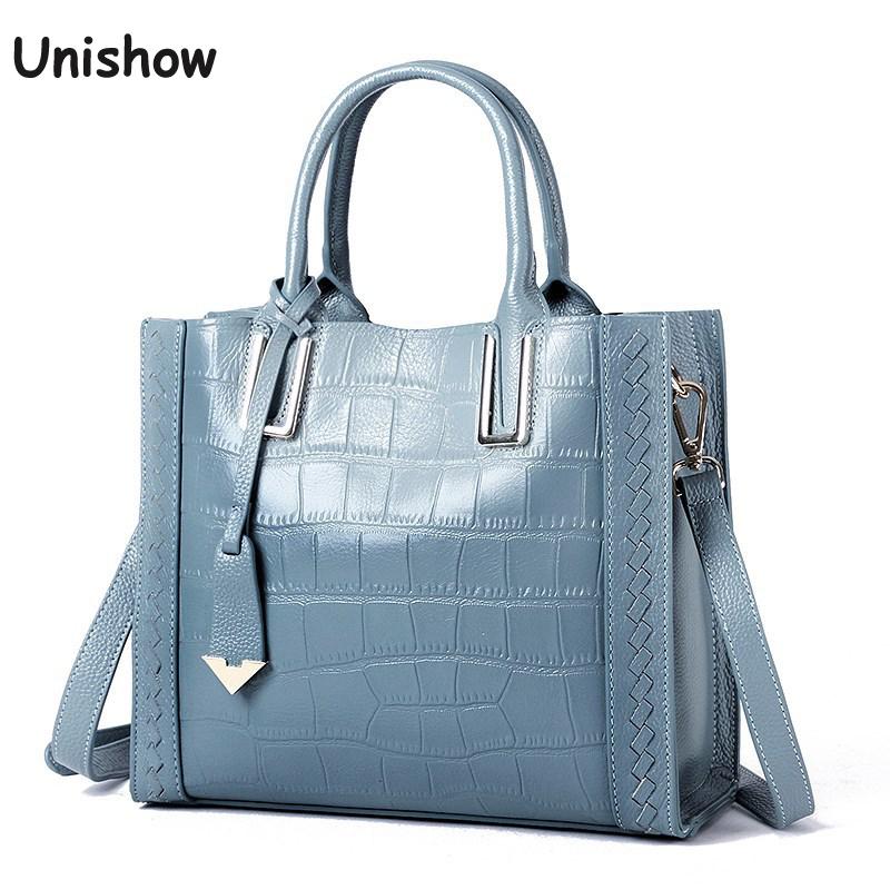 Stone Pattern Genuine Leather Women Shoulder Bag