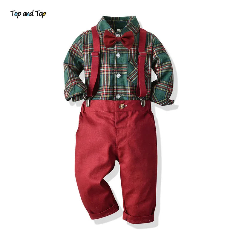 Toddler Boys Clothing Set Winter Children Formal Shirt + Suspender Pants 2PCS Suit Kids Christmas Outfits