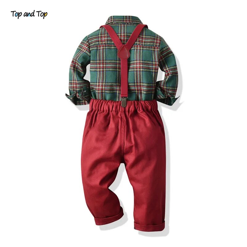 Toddler Boys Clothing Set Winter Children Formal Shirt + Suspender Pants 2PCS Suit Kids Christmas Outfits