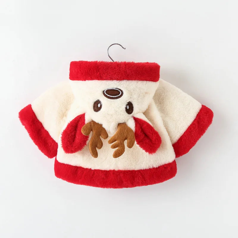 4 Colors Cute Christmas Elk Plush Baby Jacket Autumn Winter Warm Hooded Infant Girls Coat Princess Cloak Baby Girl Clothes 0-24M