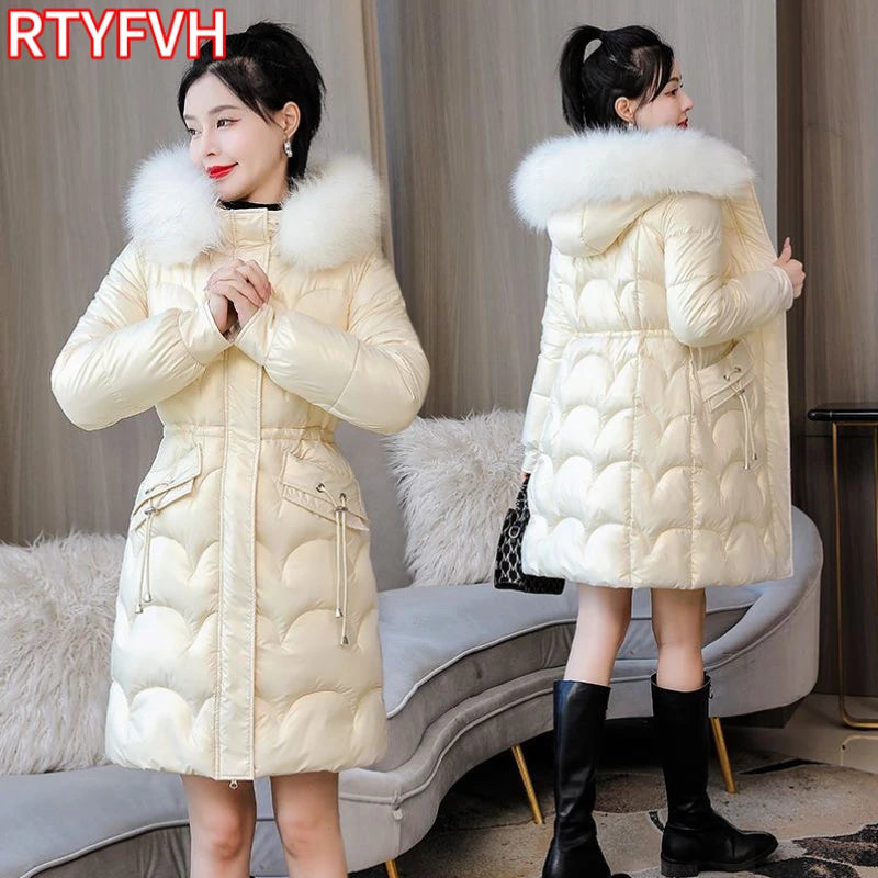 2023 New Winter Jacket Parkas Women Coat Fur Collar Hooded Overcoat Female Jacket Thick Warm Cotton Padded Puffer Parka Outwear