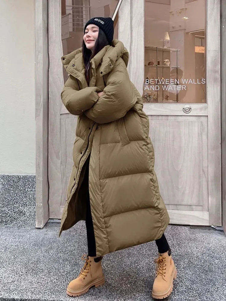 Warm Winter Pink Hooded Long Parka Chaqueta Thick Windproof Parca Overcoat Casual Snow Wear Cotton Padded Women Jaqueta New