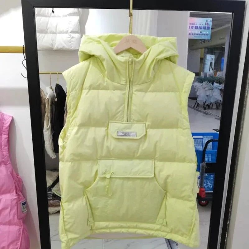 2023 New Down Jacket Vest Women's Fashion Vest Pullover Sleeveless Jacket Female Short Hooded Autumn And Winter Vest Coats