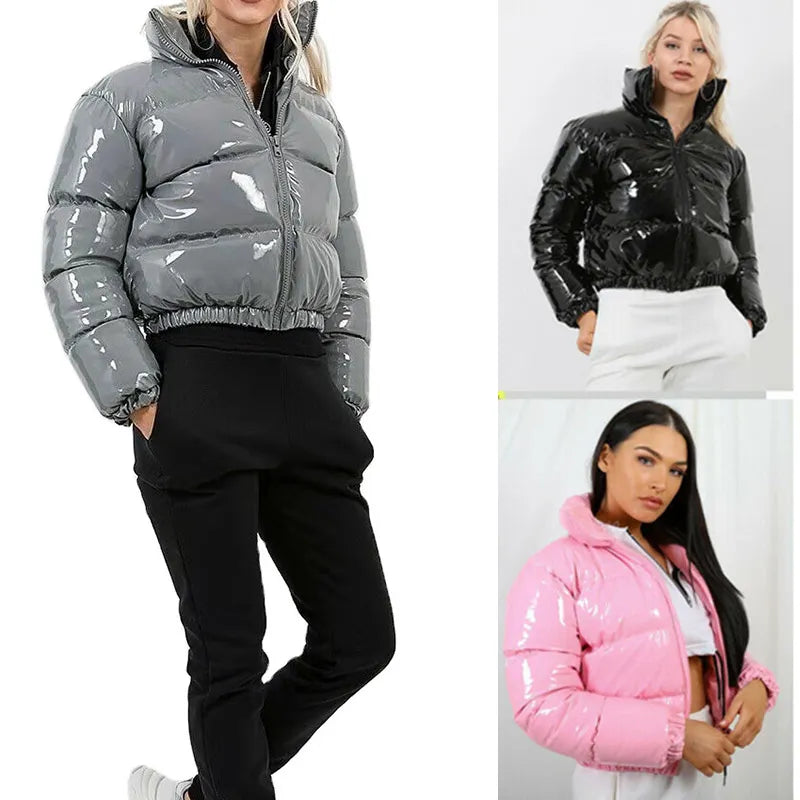 2022 Women Puffer Jackets Warm Bubble trench Coat Down Parka Outcoat Zipper Jacket Pink Cute Cropped Parka Abrigos Mujer