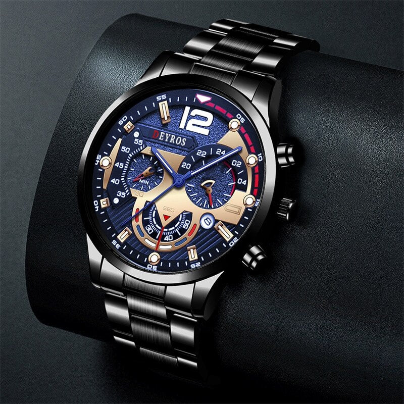 Fashion Mens Stainless Steel Watches Luxury Quartz