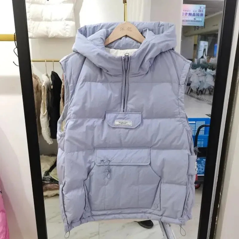 2023 New Down Jacket Vest Women's Fashion Vest Pullover Sleeveless Jacket Female Short Hooded Autumn And Winter Vest Coats