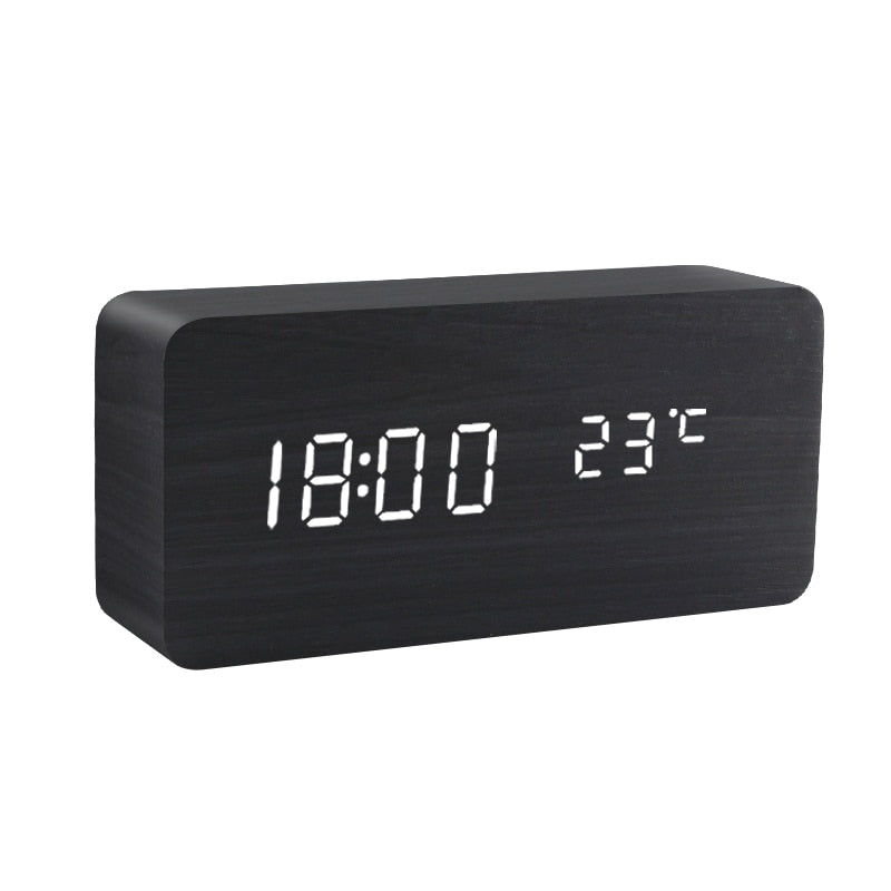 Despertador LED Reloj de madera Mesa Control de voz