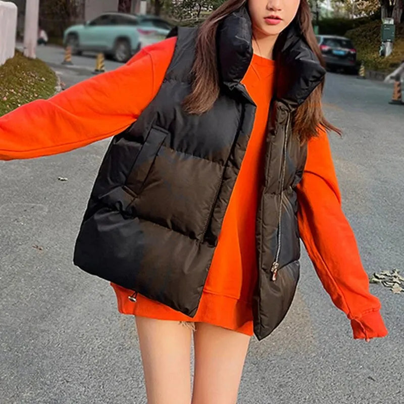 Autumn Winter Y2K Vest Women Thick Warm Down Vest Harajuku Loose Jacket Casual Outerwear Short Waistcoat Windproof Vest Coats