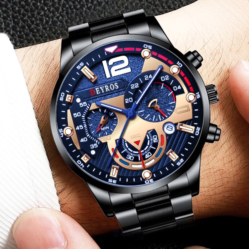 Fashion Mens Stainless Steel Watches Luxury Quartz