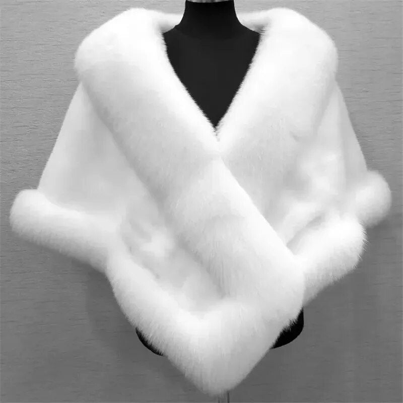 White Fur Shawl Jacket Women's 2023 Autumn Winter