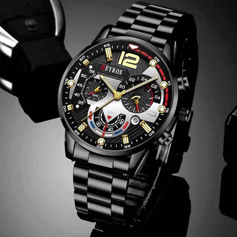 Fashion Mens Sports Watches Luxury Stainless Steel Quartz 3DS