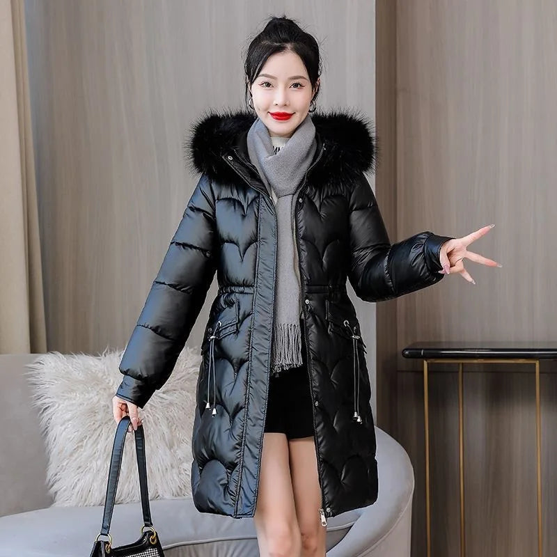 2023 New Winter Jacket Parkas Women Coat Fur Collar Hooded Overcoat Female Jacket Thick Warm Cotton Padded Puffer Parka Outwear