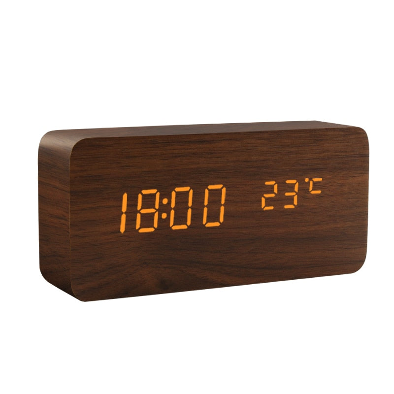 Despertador LED Reloj de madera Mesa Control de voz