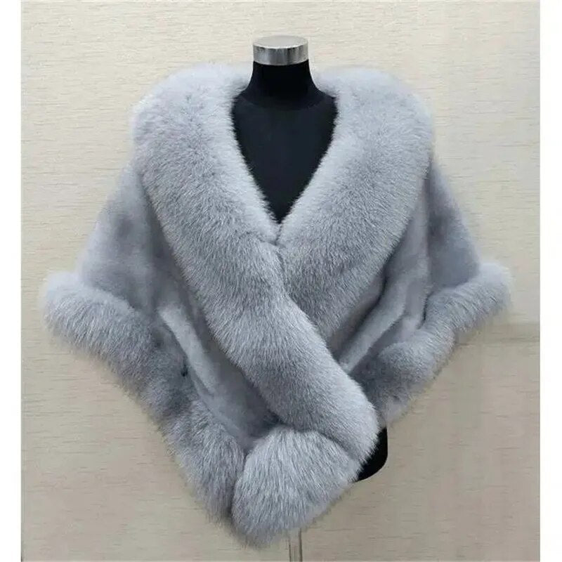 White Fur Shawl Jacket Women's 2023 Autumn Winter