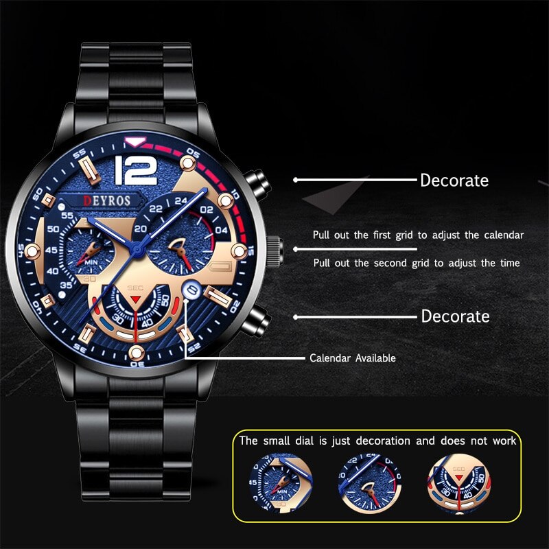 Fashion Mens Stainless Steel Watches Luxury Quartz