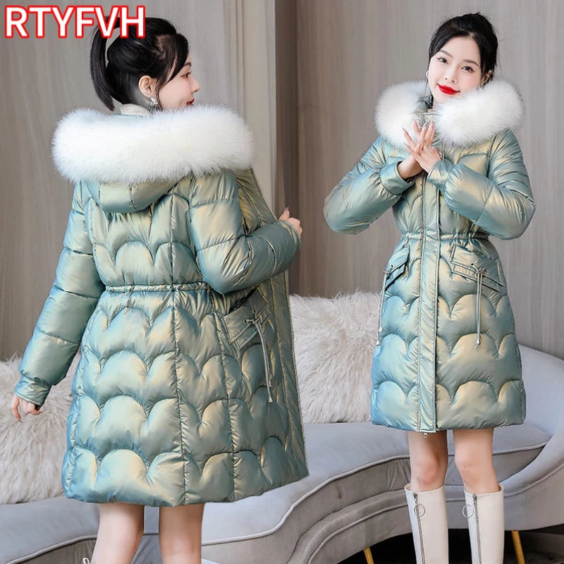 2023 New Winter Jacket Parkas Women Coat Fur Collar Hooded Overcoat Female Jacket Thick Warm Cotton Padded Puffer Parka Outwear