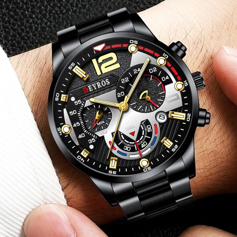 Relojes deportivos para hombre de moda Cuarzo de acero inoxidable de lujo 3DS