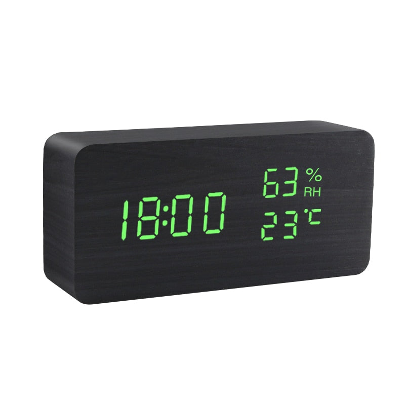 Despertador LED Reloj de madera Mesa Control de voz