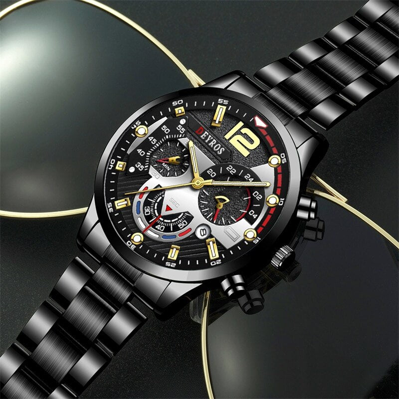 Fashion Mens Sports Watches Luxury Stainless Steel Quartz 3DS