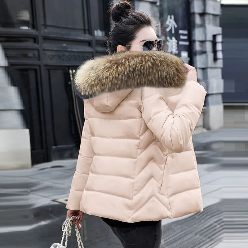 2023 New Women Winter Coat Fake Fur Collar Woman's Parka Short Outwear Warm Down Cotton Jacket Winter Jackets Female Coat Trend