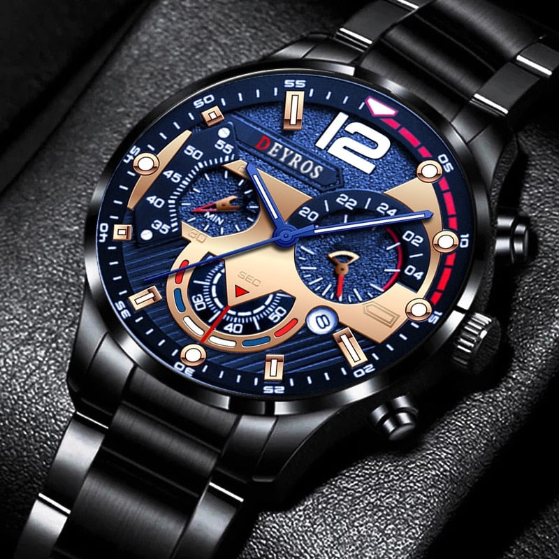 Fashion Mens Stainless Steel Watches Luxury Quartz