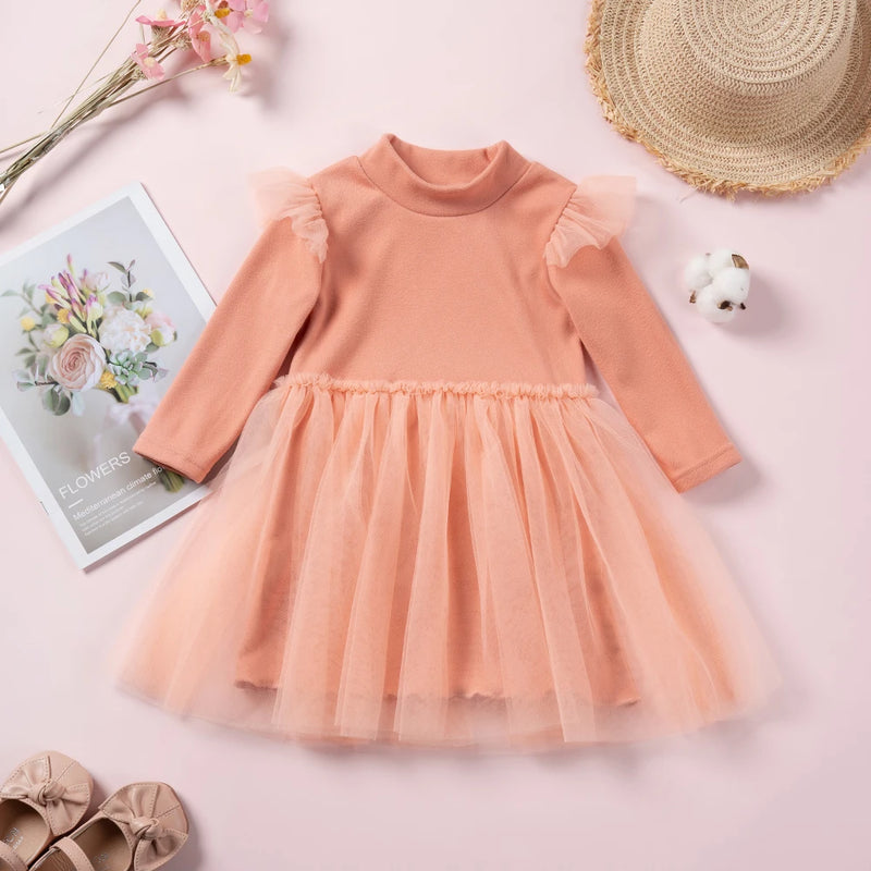 Autumn Toddler Girl Dress Ruffle Winter Long Sleeve Dresses Ruffles Princess Clothes Kids Pleated Fashion Winter Chidlren Dress