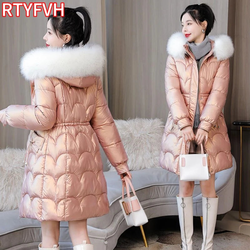 2023 New Winter Jacket Parkas Women Coat Fur Collar Hooded Overcoat Female Jacket Thick Warm Cotton Padded Puffer Parka Outwear