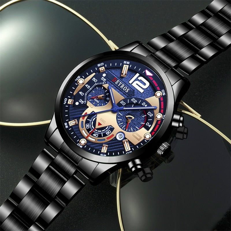 Fashion Mens Stainless Steel Watches Luxury Quartz