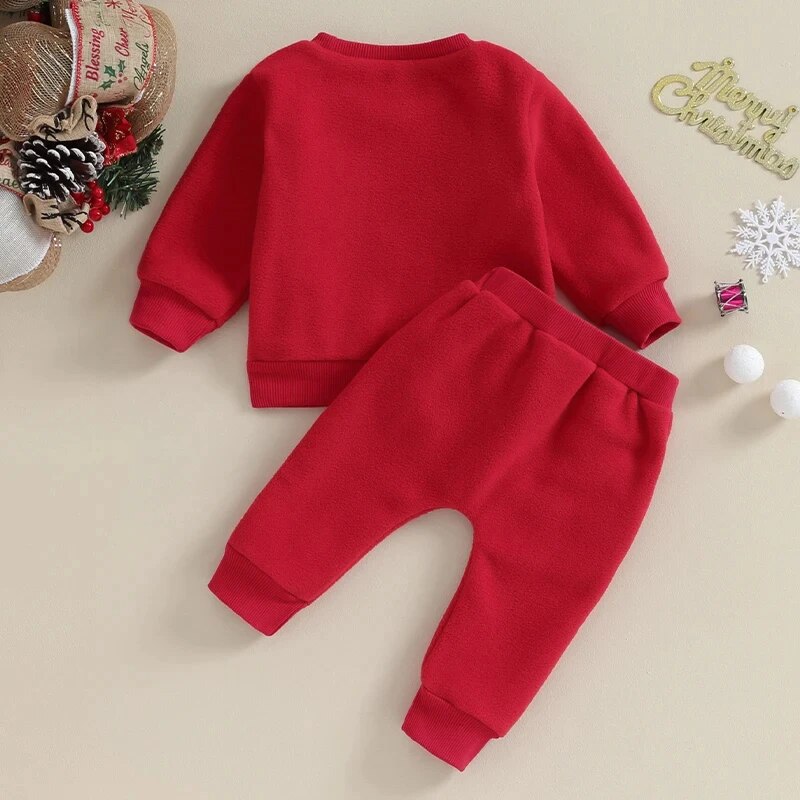 0-3Y Toddler Boys Christmas Outfits Santa Embroidery Long Sleeve Sweatshirts+Solid Long Pants Clothes Set