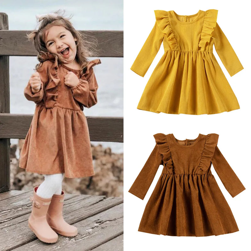 Autumn Toddler Girl Dress Ruffle Winter Long Sleeve Dresses Ruffles Princess Clothes Kids Pleated Fashion Winter Chidlren Dress