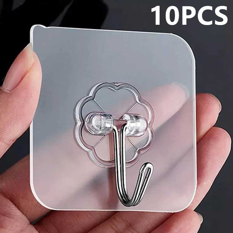 10PCS Transparent Stainless Steel Strong Self Adhesive Hooks